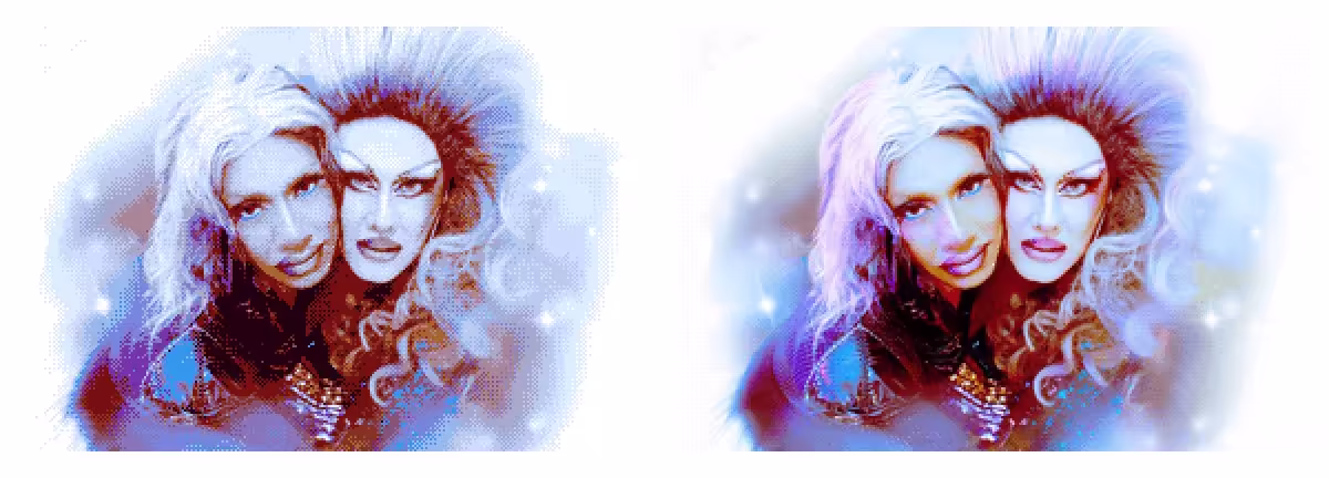 Another slideshow frame off the disc, featuring one of the queens, shown side by side