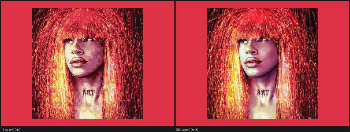 The cover off the disc: 16-color CD+G on the left, its 256-color CD+EG counterpart on the right